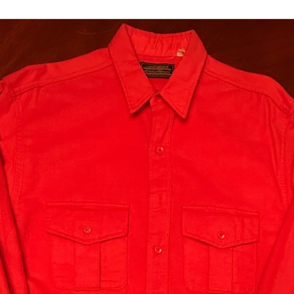 Eddie Bauer Shirt Mens Large Red Vintage Chamois Cloth Heavy Flannel Made in USA